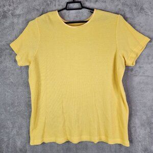 Women Within Yellow Thermal Shirt Poly cotton Waffle Knit Short Sleeve 1X 22/24